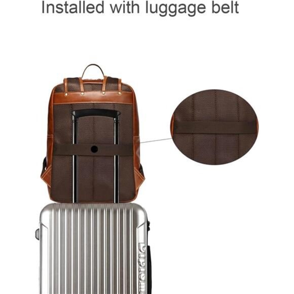 LANNSYNE Vintage Genuine Leather Backpack For Men Fits up to 15\